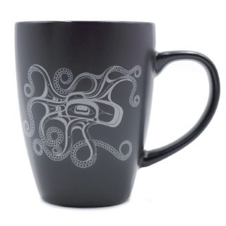 Native American - Octopus (Nuu) by Ernest Swanson - Matte Black Ceramic Mug -14oz