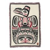 Pacific Northwest Coast Native American Children of the Raven - Cotton Throw Blanket - by Northwest Coast Indian artist Bill Reid - 48