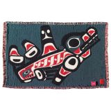 Pacific Northwest Coast Native American Orca Whale - Cotton Throw Blanket - by Joe Mandur Jr - approx: 48