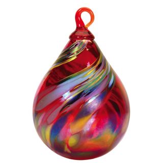 Glass Eye Studio Hand Blown Glass Raindrop Ornament - Holiday Swirl - 4'' height