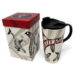 Native American - 17oz  Ceramic Travel Mug With Handle - Whale by Charles Silverfox