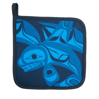 Native American - Pot Holder - Orca Whale (Blue) by Bill Helin.    