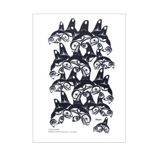 Native American - Tea Towel - Many Whale Design by Bill Helin (black/white)