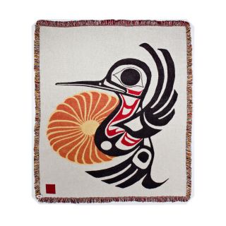 Pacific Northwest Coast Native American - Hummingbird - Cotton Throw Blanket - by Joe Mandur Jr - approx: 48
