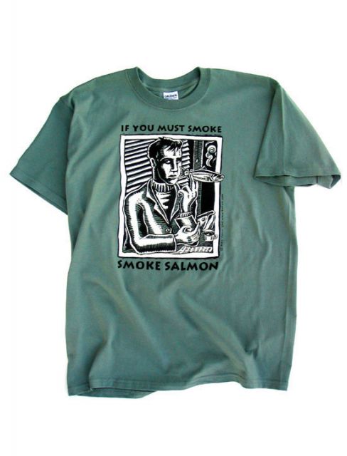 If You Must Smoke, Smoke Salmon T-Shirt - By Ray Troll - XX-Large
