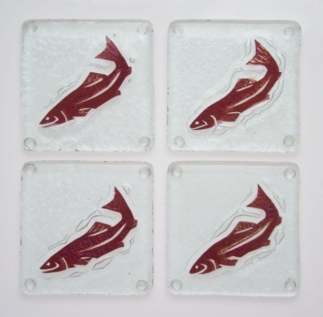 Jones Glassworks - Salmon Coasters - Set of 4 - 4