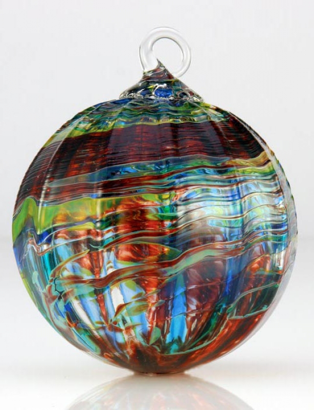 Mt. St. Helens Ash Hand Blown Glass Ornament - Peacock - 3'' diameter
