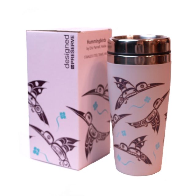 Native American Hummingbird (Pink) Design Insulated Travel Mug - 7'' x 3.5''