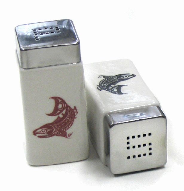 Northwest Coast Indian Salt and Pepper Shakers - Salmon - 3.75'' height