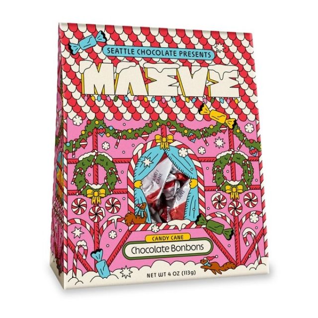 Seattle Chocolate Presents Maeve - 4 oz Holiday Truffle Box - Peppermint Pad