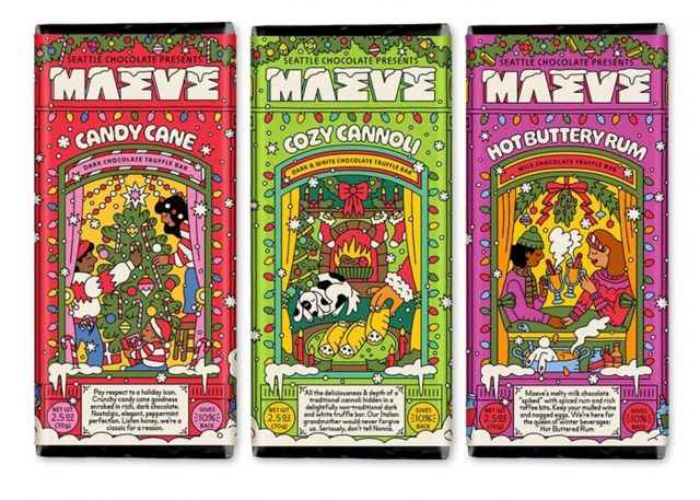 Seattle Chocolate Presents Maeve - Holiday Classics Chocolate Truffle Bar Trio - 3 Holiday Bars