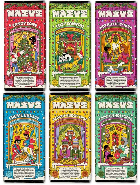 Seattle Chocolate Presents Maeve - Holiday Collection 2025 - 6 bars (1 of each)