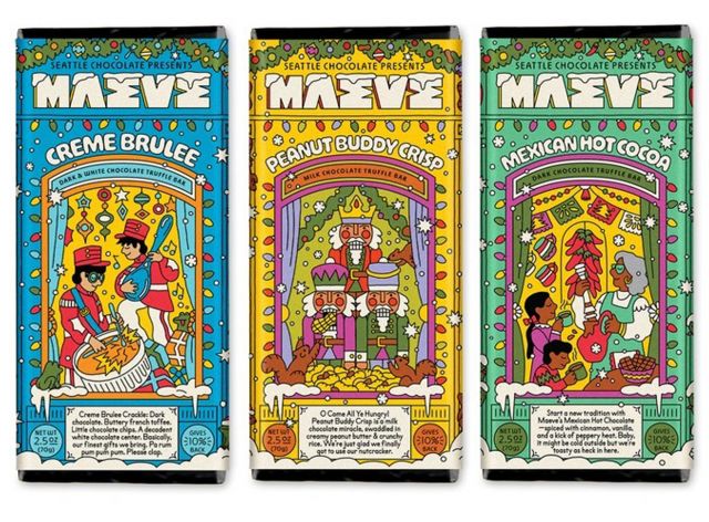 Seattle Chocolate Presents Maeve - Holiday Treats Chocolate Truffle Bar Trio - 3 Holiday Bars